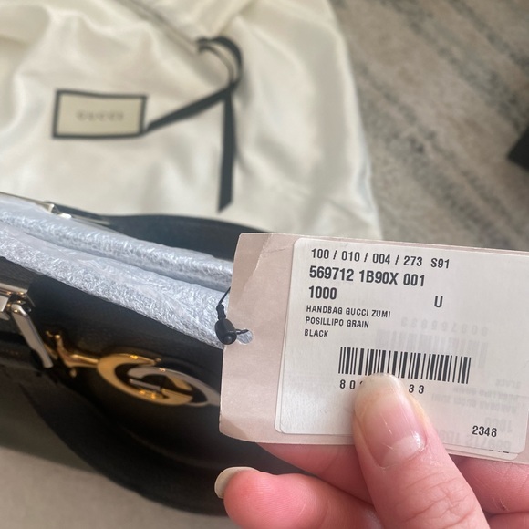 GUCCI BAG 569712 ZUMI SMALL GRAINY BLACK LEATHER TOP HANDLE INTERLOCKING G LOGO - Picture 5 of 6